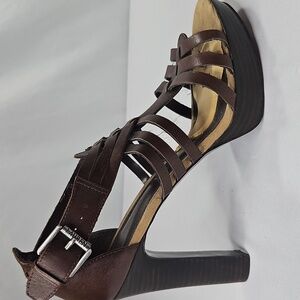 Lauren Ralph Lauren Shaina Brown Leather Strappy Sandals/ Heels Women's 10B